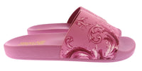 Versace Jeans Couture Womens Orchid Baroque Print Slide Sandals-