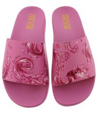Versace Jeans Couture Womens Orchid Baroque Print Slide Sandals-