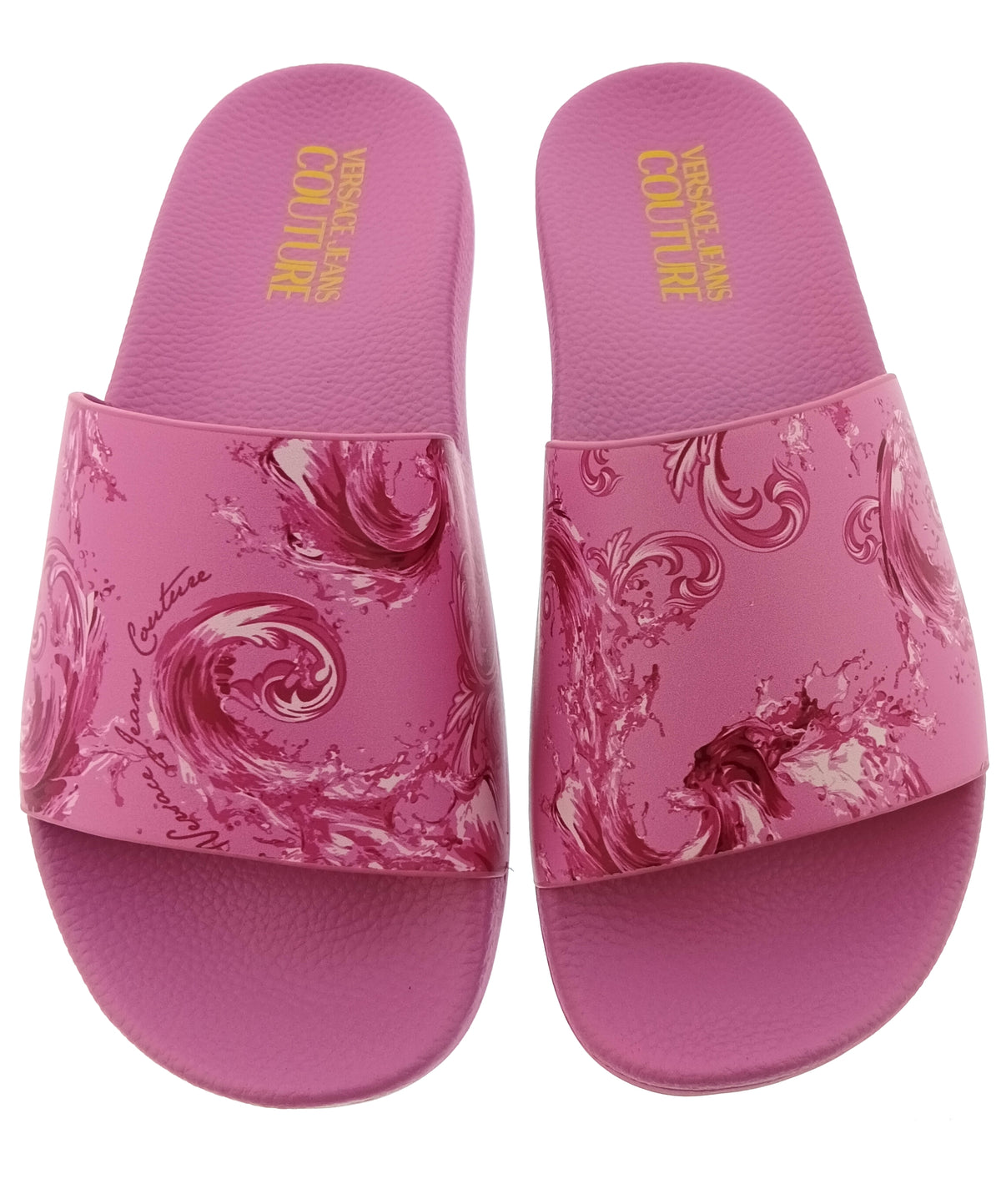 Versace Jeans Couture Womens Orchid Baroque Print Slide Sandals-