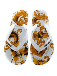 Versace Jeans Couture Womens White Gold Baroque Print Flip-Flops