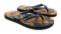 Versace Jeans Couture Womens Black Gold Baroque Print Flip-Flops
