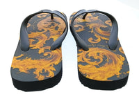 Versace Jeans Couture Womens Black Gold Baroque Print Flip-Flops