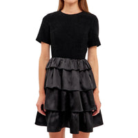 Womens Boucle Satin Mini Dress Regular 6 (S) Jet Black