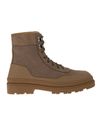 Brunello Cucinelli Grain Leather Suede Trim Lace-Up Combat Boots