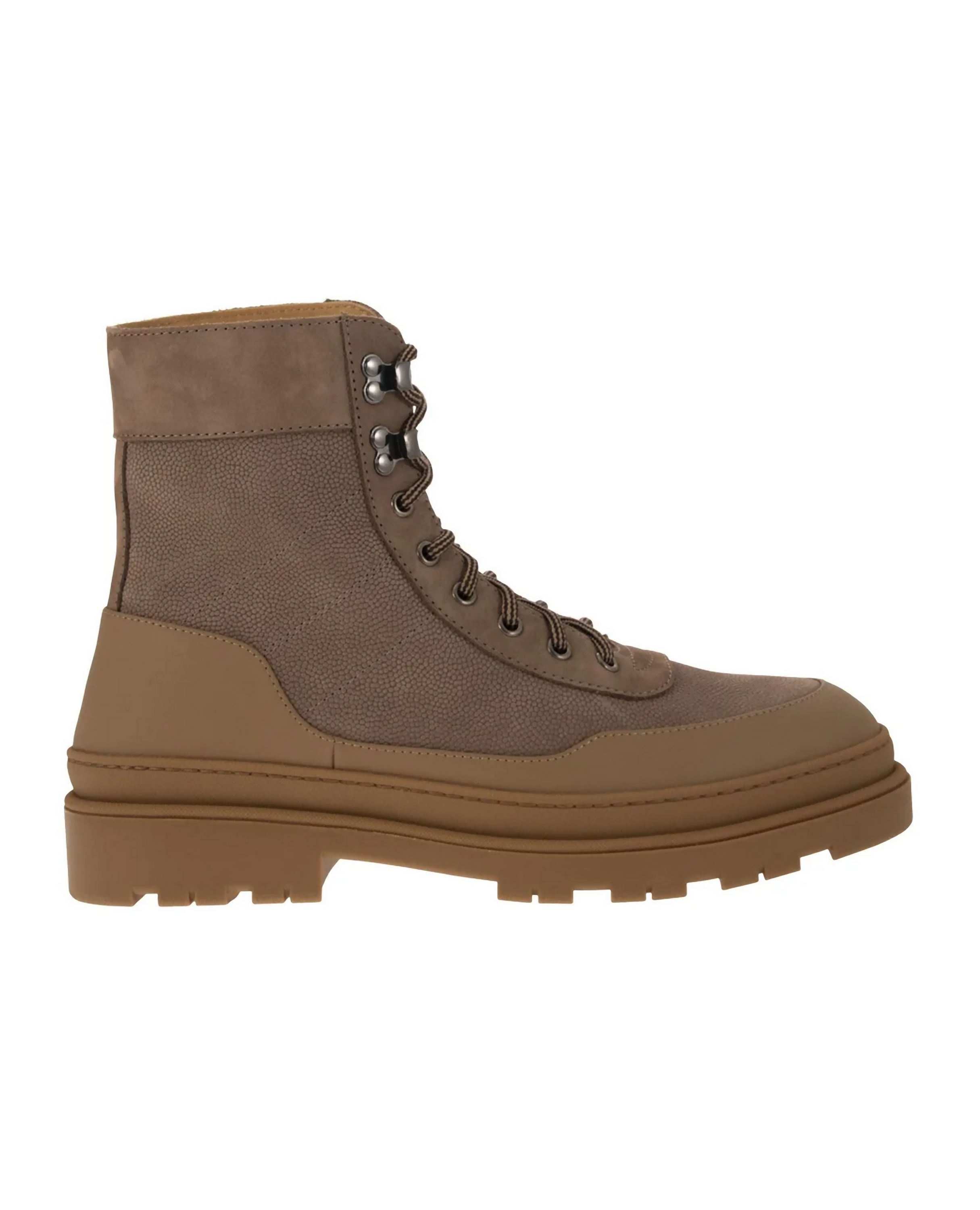Brunello Cucinelli Grain Leather Suede Trim Lace-Up Combat Boots