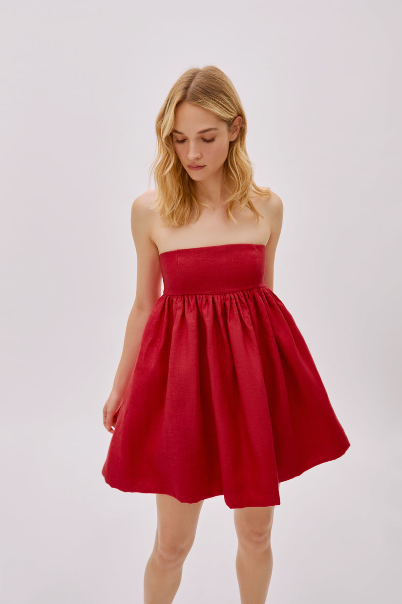 Mykonos Navy Linen Strapless Dress Regular 6 (S) Red