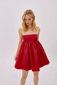 Mykonos Navy Linen Strapless Dress Regular 12 (L) Red