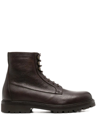 Brunello Cucinelli Pebbled Shearling Leather Lace-Up Lug Sole Boots