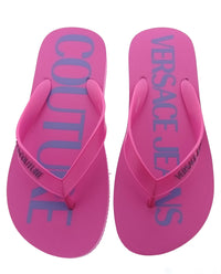 Versace Jeans Couture Womens Orchid Logo Print Flip-Flops