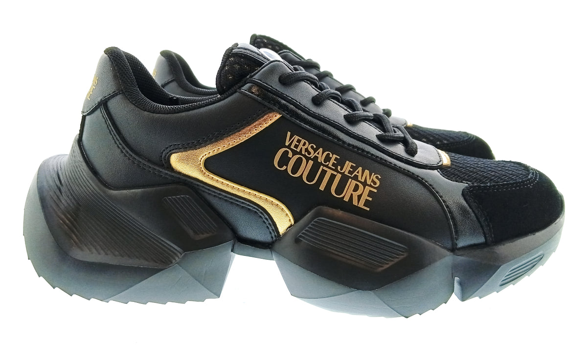 Versace Jeans Couture Womens Black Gold Sculpted Sole Sneakers