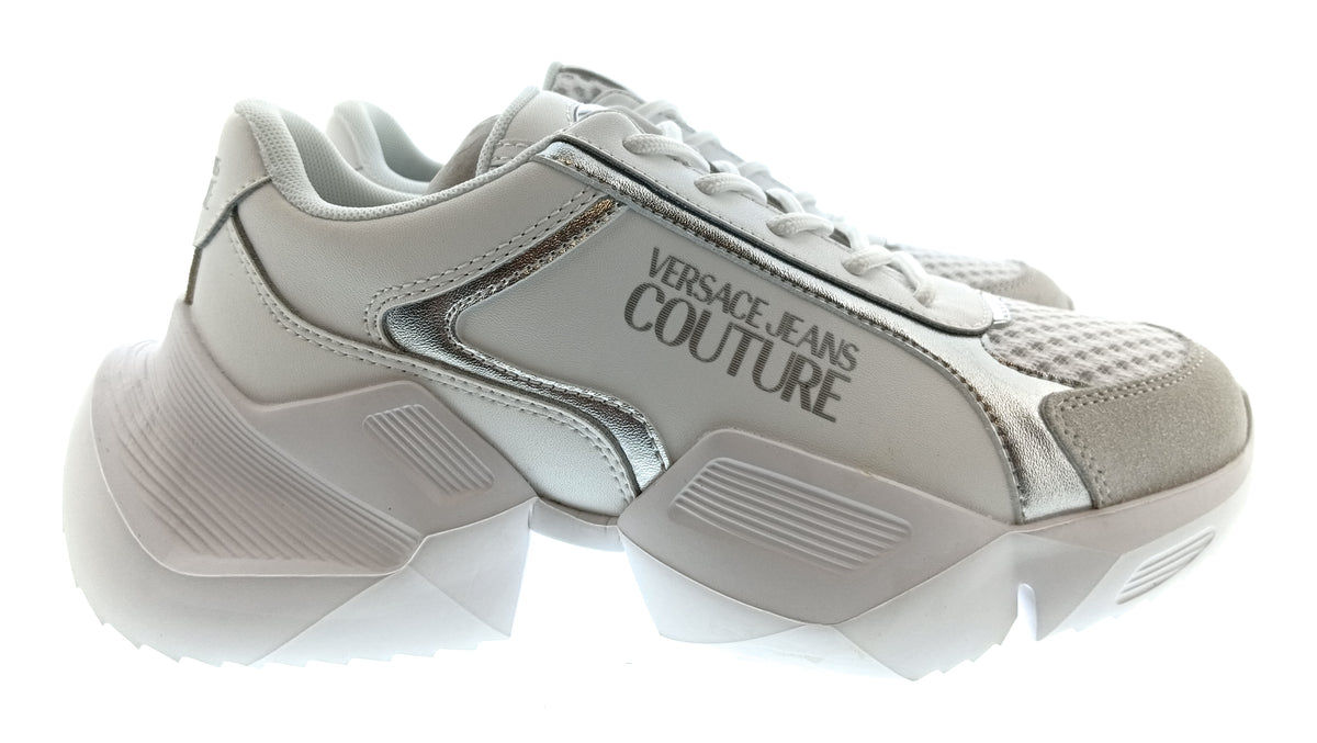 Versace Jeans Couture Womens White Silver Sculpted Sole Sneakers