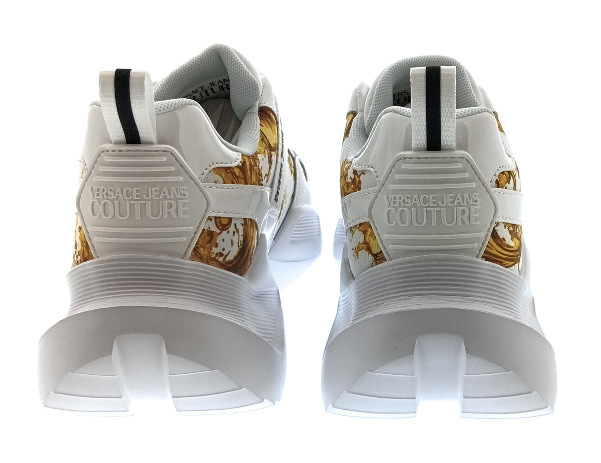 Versace Jeans Couture Womens White Gold Baroque Strap Chunky Sneakers