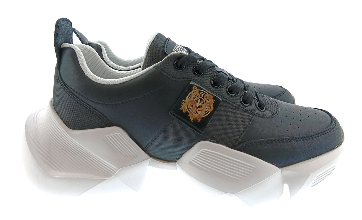 Versace Jeans Couture Womens Black Medallion Sculpted Sole Sneakers