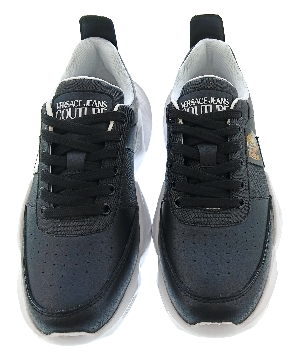 Versace Jeans Couture Womens Black Medallion Sculpted Sole Sneakers