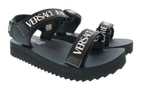 Versace Jeans Couture Womens Black Logo Strap Platform Sandals-