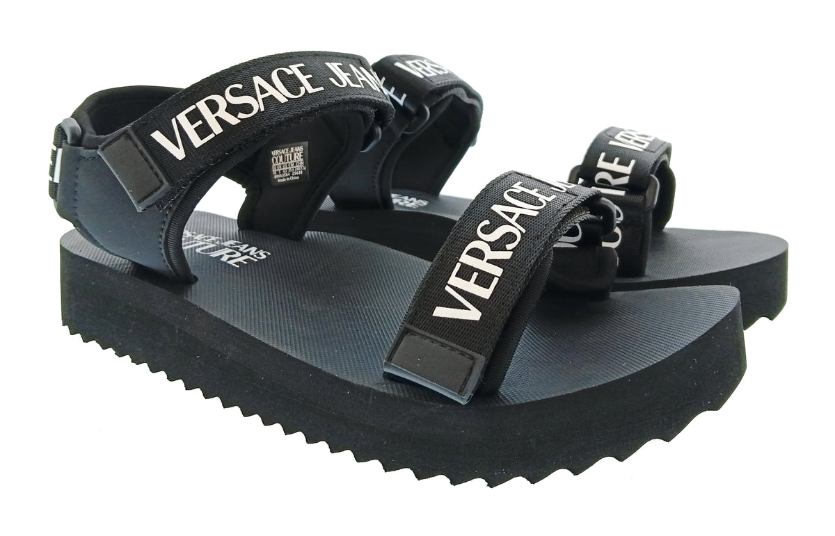 Versace Jeans Couture Womens Black Logo Strap Platform Sandals-
