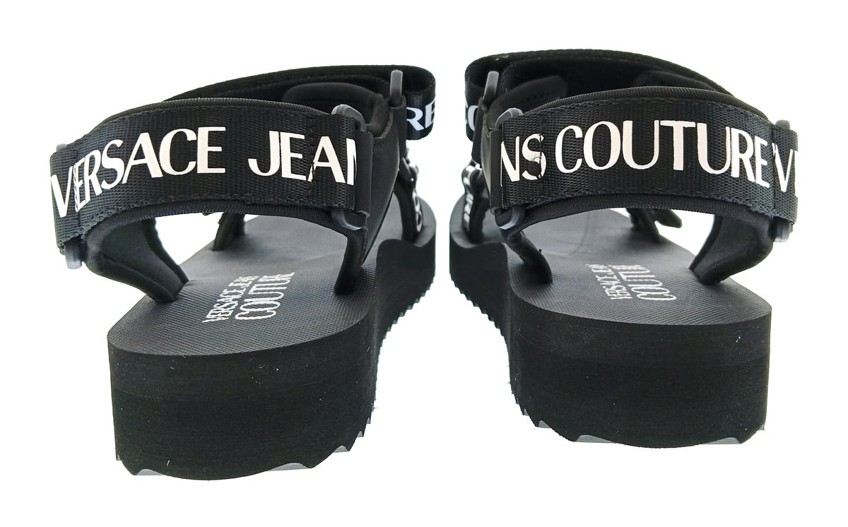 Versace Jeans Couture Womens Black Logo Strap Platform Sandals-