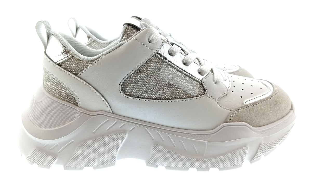 Versace Jeans Couture Womens White Silver Glitter Chunky Sneakers