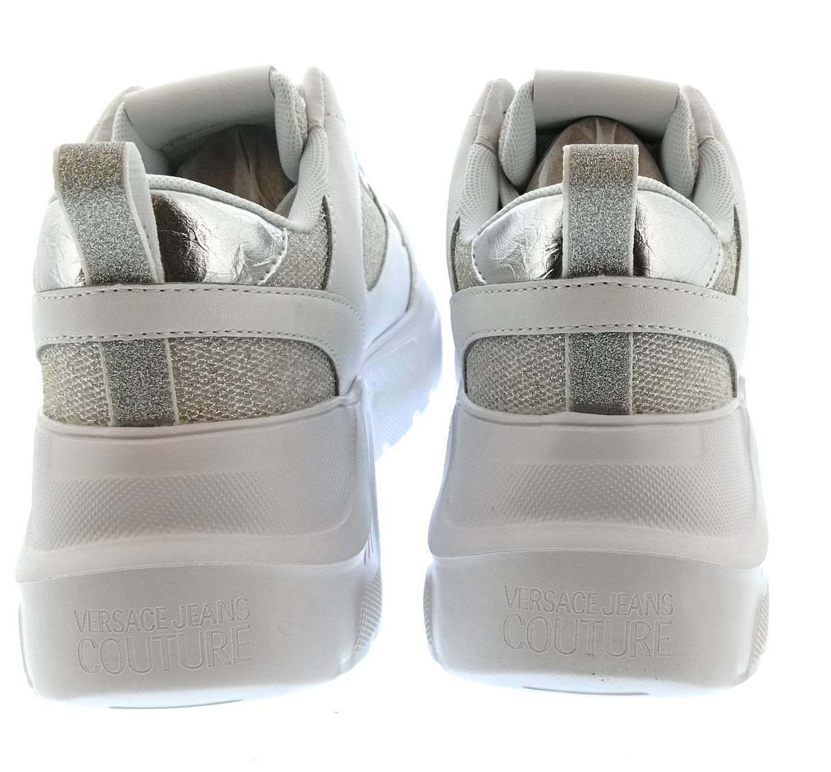 Versace Jeans Couture Womens White Silver Glitter Chunky Sneakers