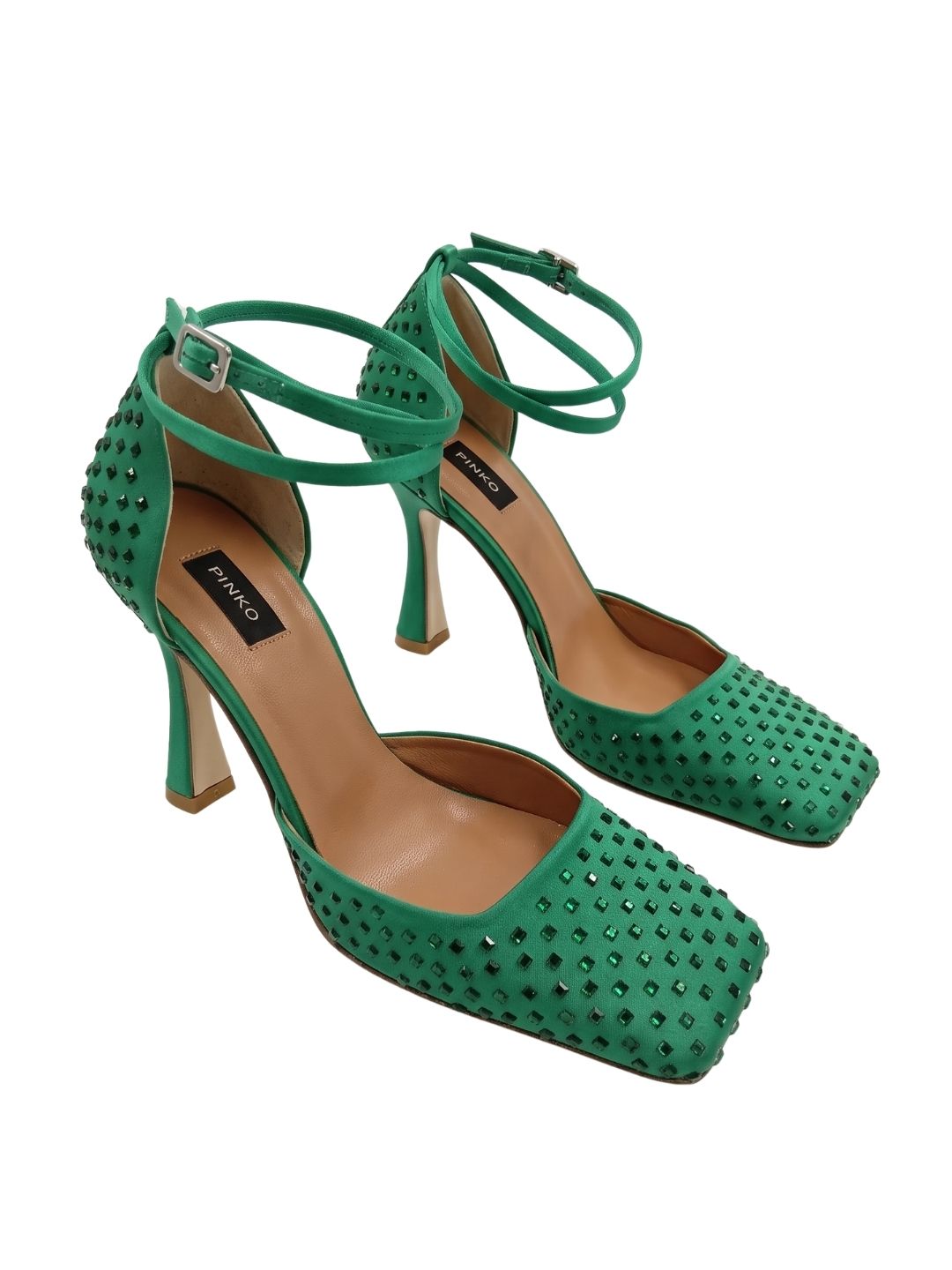 Pinko Women's Green Woven Leather Ankle-Strap Pumps