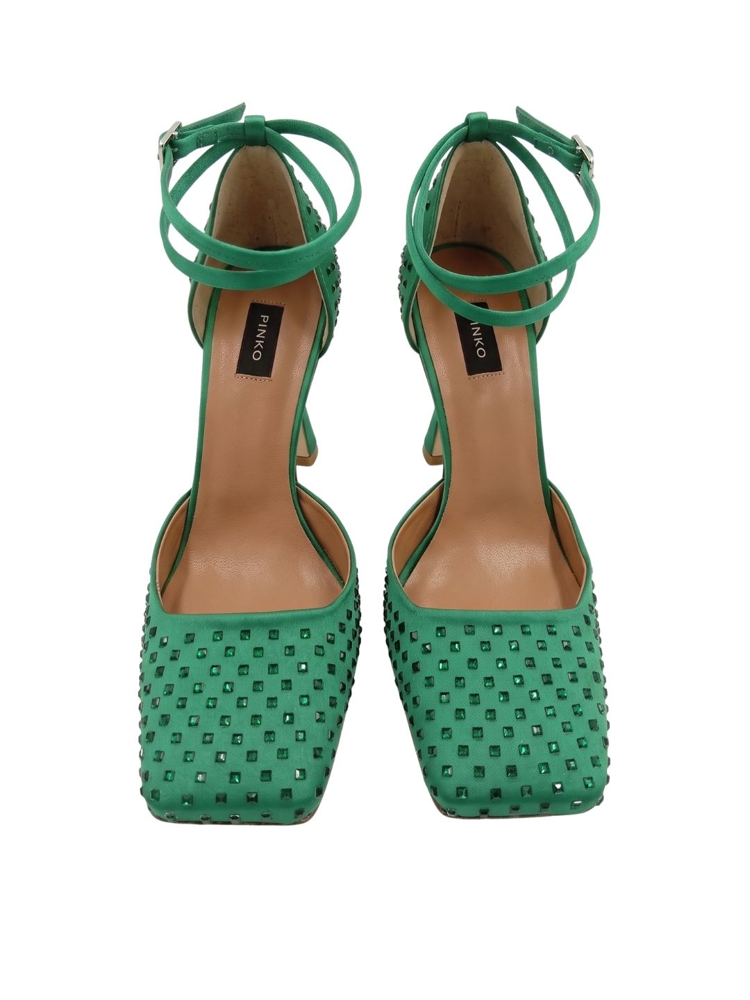 Pinko Women's Green Woven Leather Ankle-Strap Pumps
