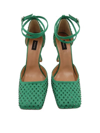 Pinko Women's Green Woven Leather Ankle-Strap Pumps