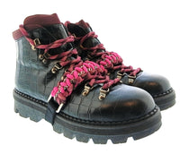 Pinko Women's Black and Fuchsia Lace-Up Hiking Ankle Boots-