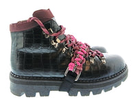 Pinko Women's Black and Fuchsia Lace-Up Hiking Ankle Boots-