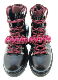 Pinko Women's Black and Fuchsia Lace-Up Hiking Ankle Boots-