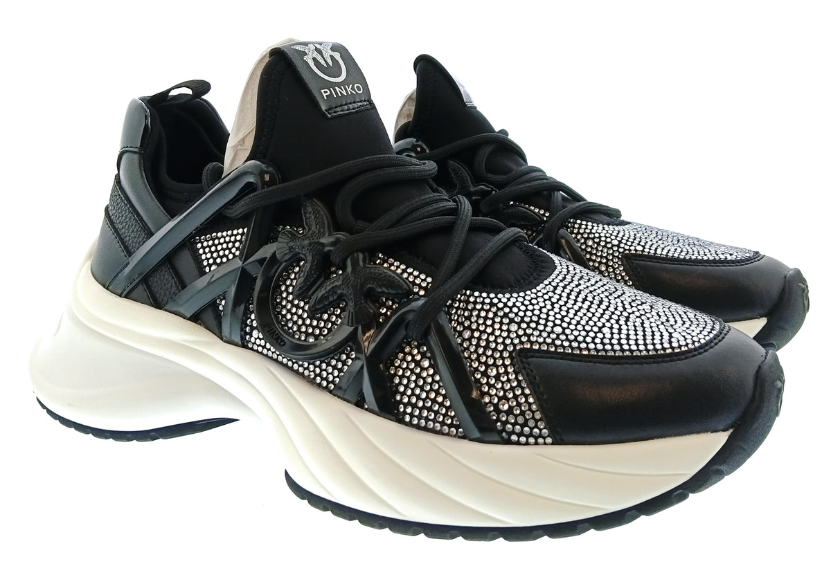 Pinko Women's Black Crystal-Embellished Chunky Sneakers-