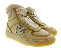 Pinko Women's Beige and Gold Logo High-Top Sneakers-