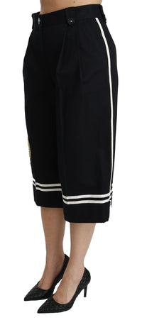 Dolce & Gabbana Black Lemon Embellished Palazzo Cropped Women's Pants