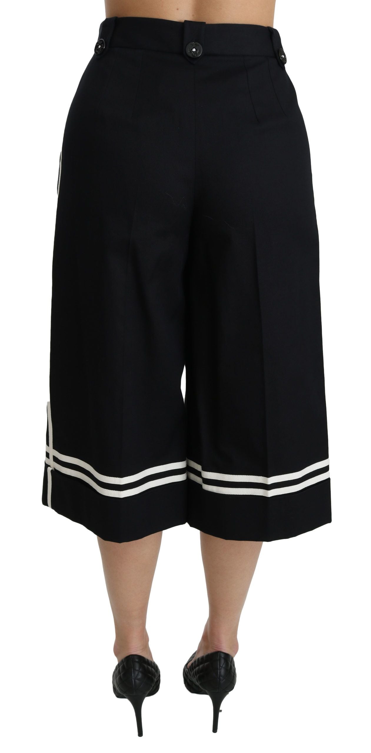 Dolce & Gabbana Black Lemon Embellished Palazzo Cropped Women's Pants