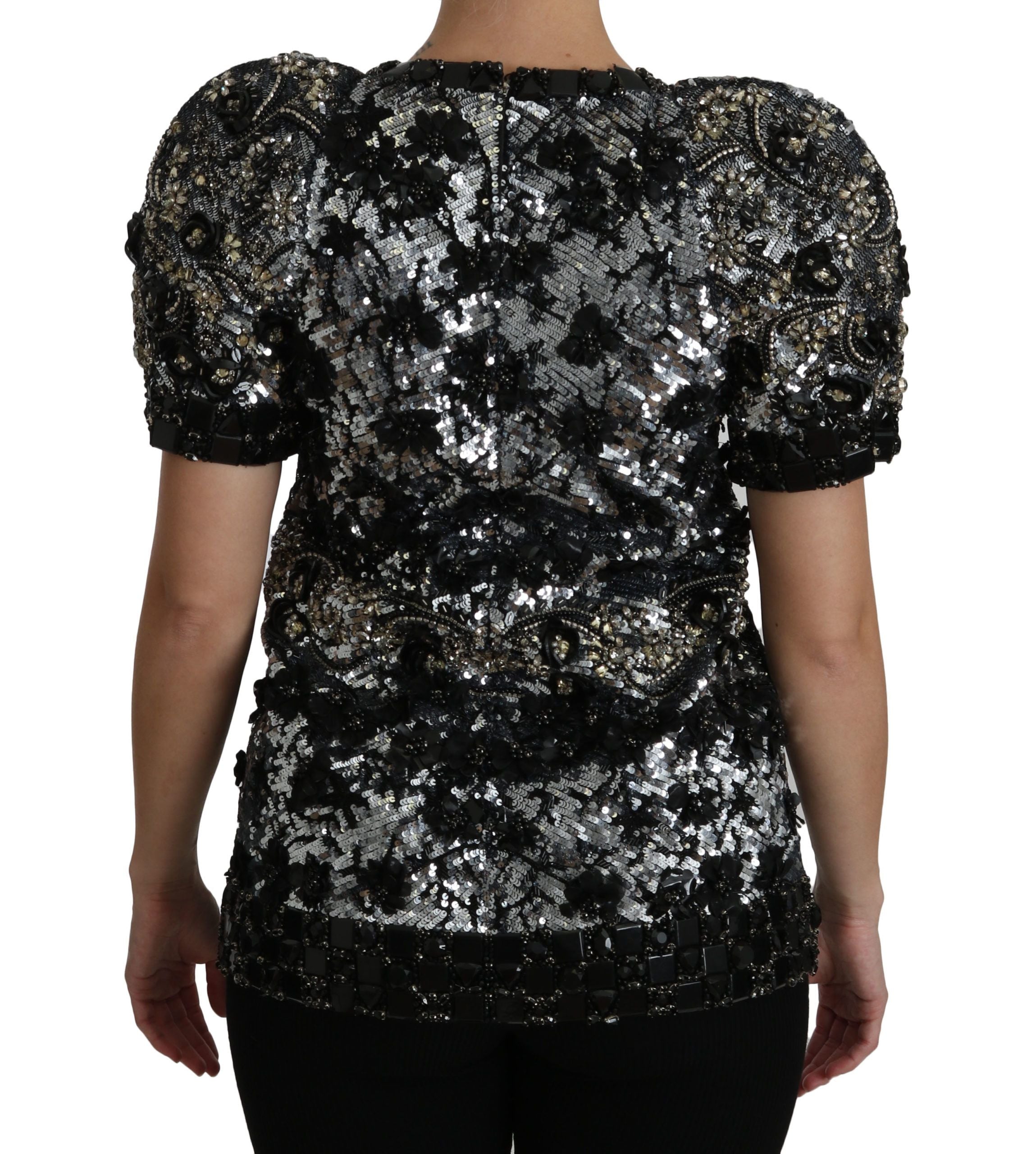 Dolce & Gabbana Black Sequined Crystal Embellished Top Women's Blouse