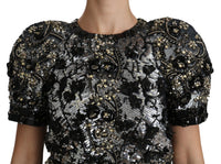 Dolce & Gabbana Black Sequined Crystal Embellished Top Women's Blouse