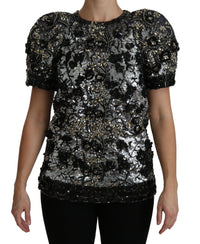Dolce & Gabbana Black Sequined Crystal Embellished Top Women's Blouse