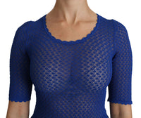 Dolce & Gabbana Blue See Through Round Neck Top Viscose Women's Blouse