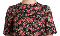 Dolce & Gabbana Black Floral Roses Short Sleeve Top Women's Blouse