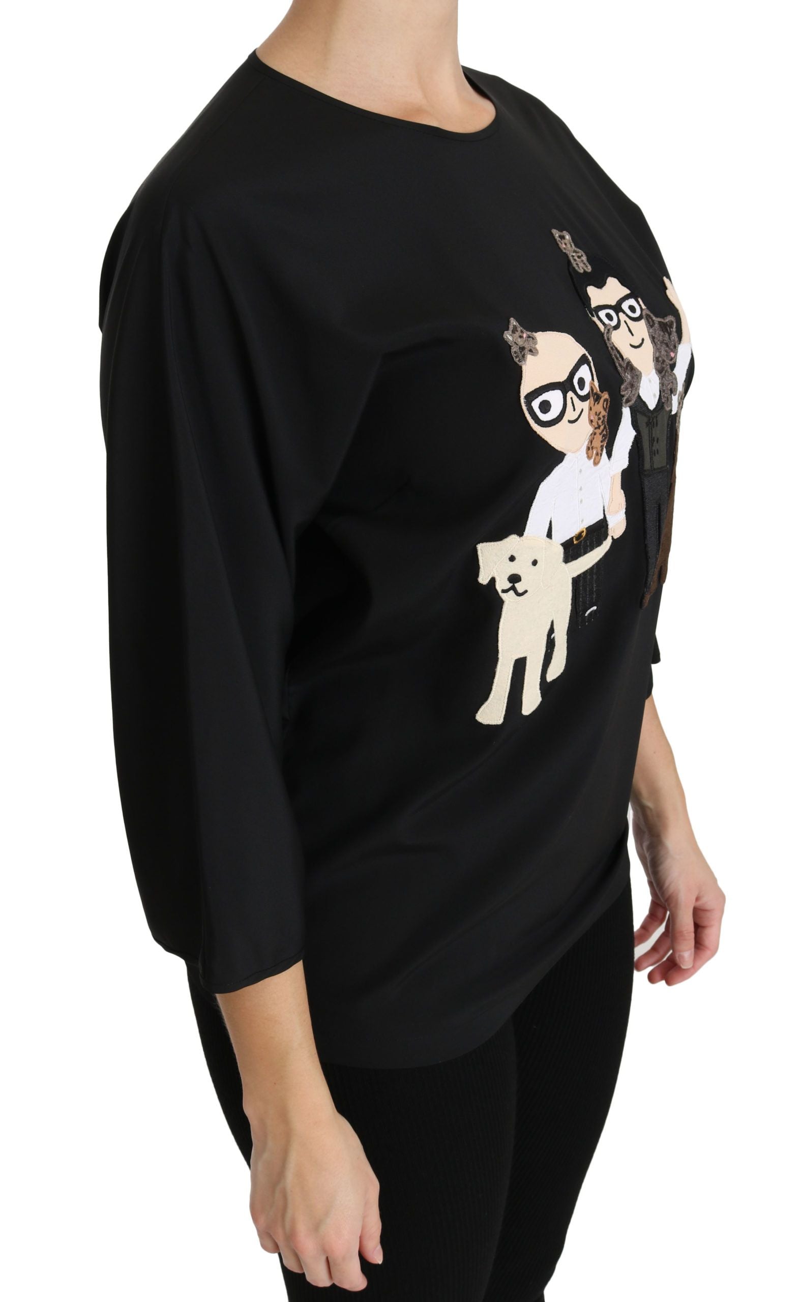 Dolce & Gabbana Dolce & Gabbana Black #dgfamily Top T-shirt Silk Women's Blouse