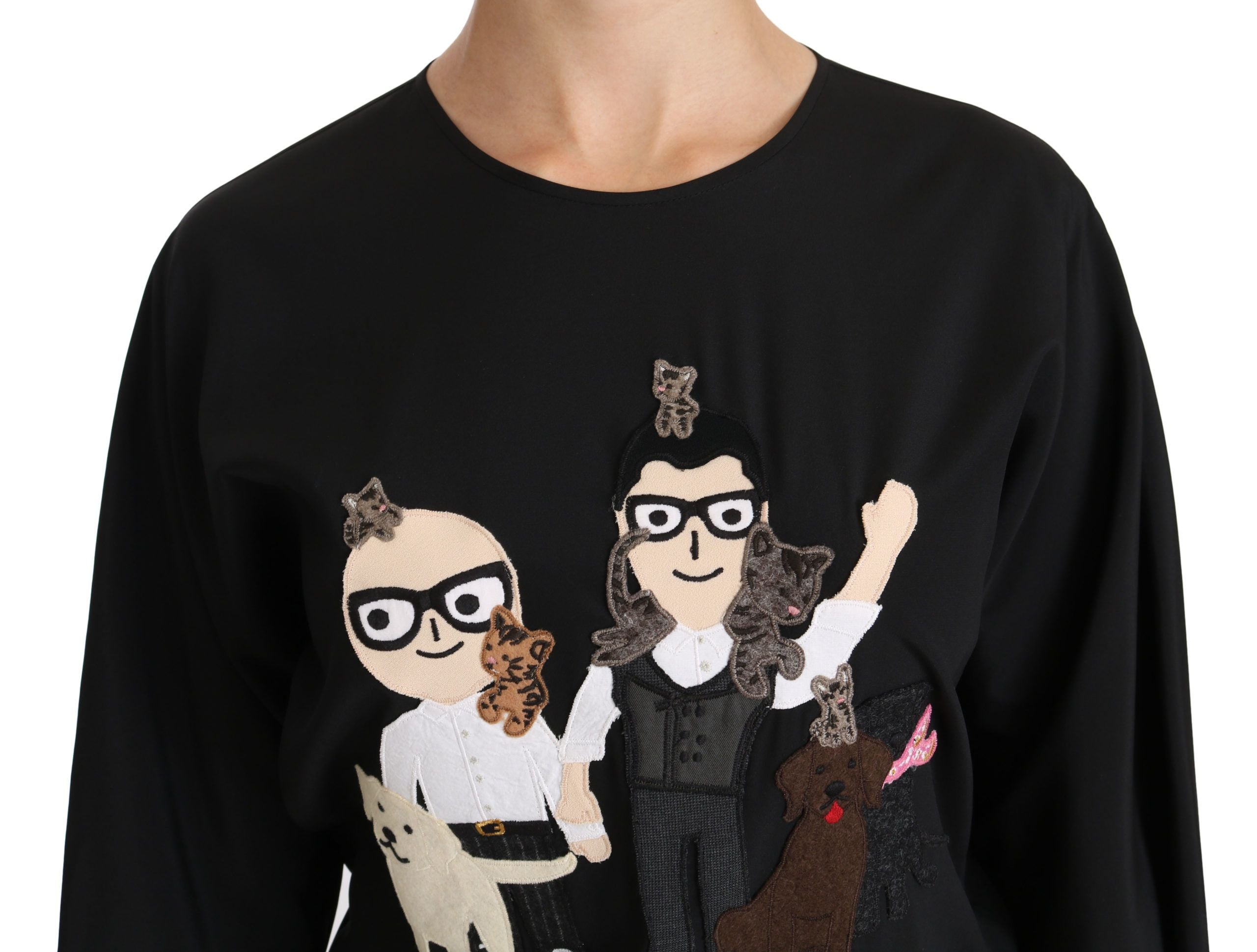 Dolce & Gabbana Dolce & Gabbana Black #dgfamily Top T-shirt Silk Women's Blouse