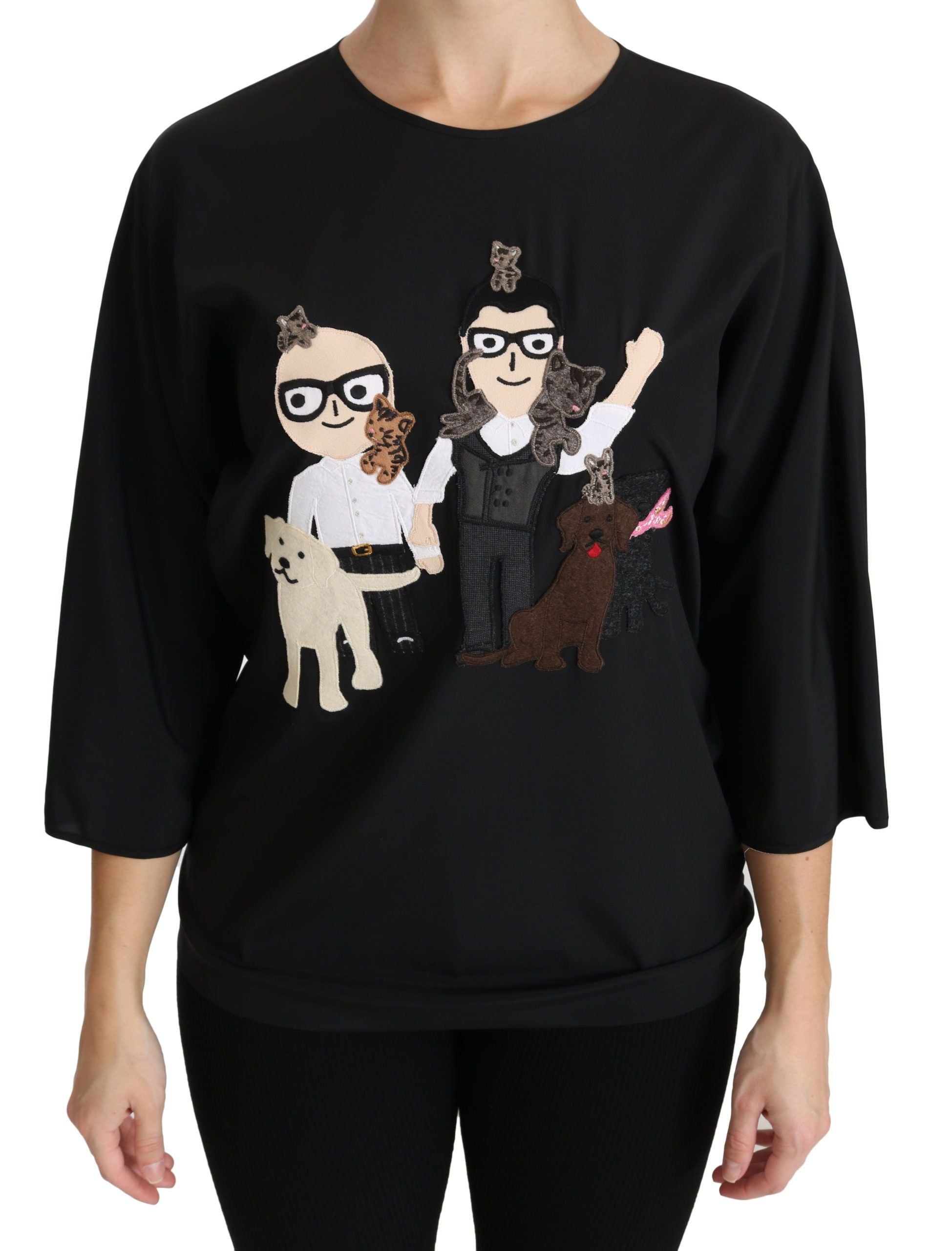 Dolce & Gabbana Dolce & Gabbana Black #dgfamily Top T-shirt Silk Women's Blouse