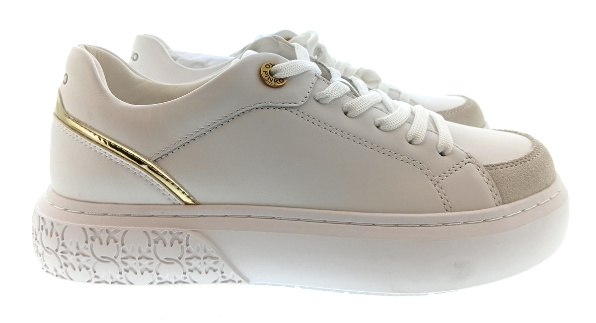 Pinko Women's White and Gold Logo Low-Top Sneakers-