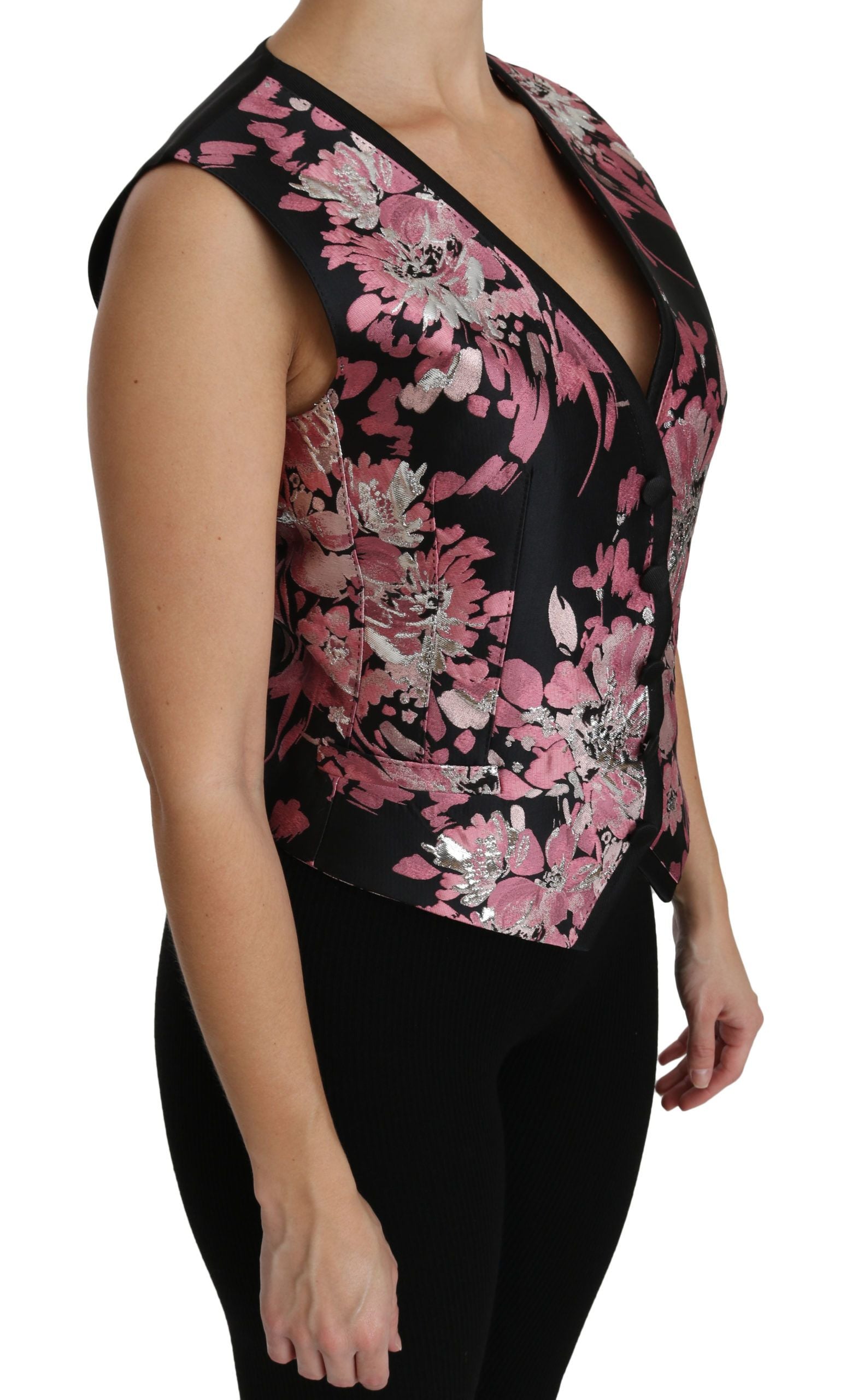 Dolce & Gabbana Dolce & Gabbana Black Pink Floral Waistcoat Vest Blouse Women's Top
