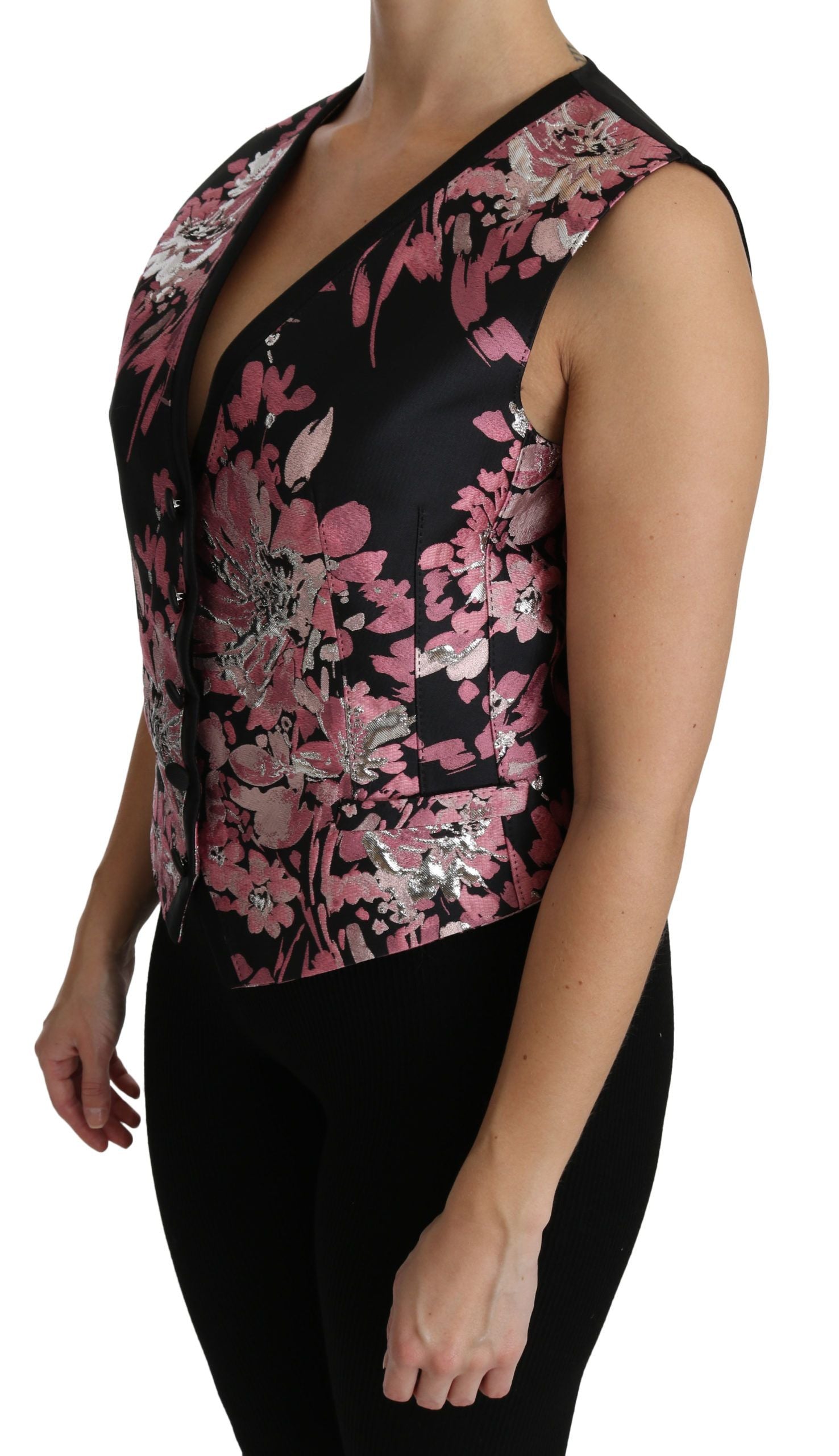 Dolce & Gabbana Dolce & Gabbana Black Pink Floral Waistcoat Vest Blouse Women's Top