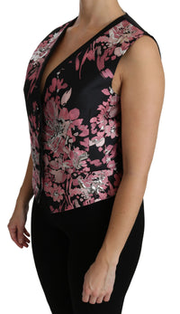 Dolce & Gabbana Dolce & Gabbana Black Pink Floral Waistcoat Vest Blouse Women's Top