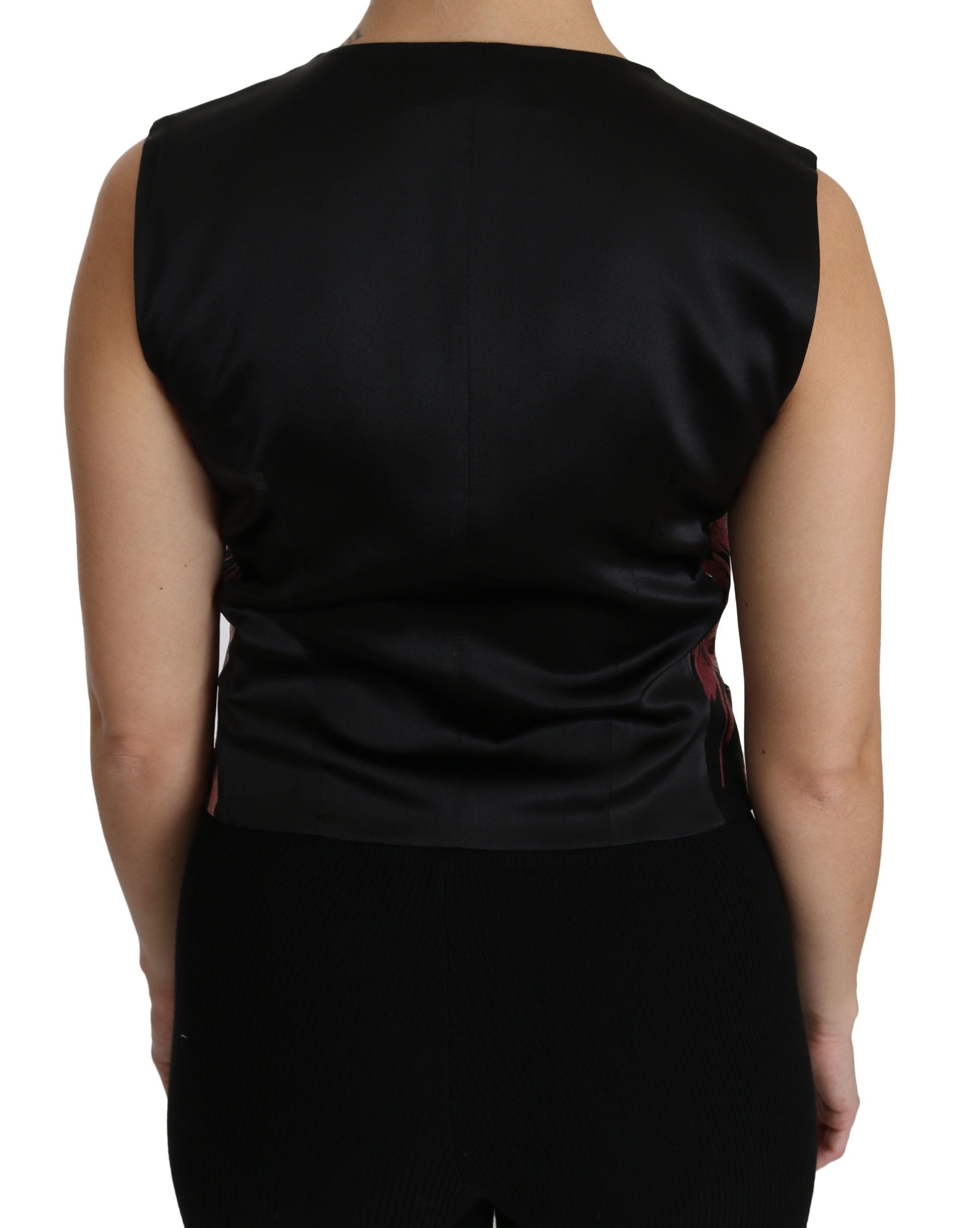 Dolce & Gabbana Dolce & Gabbana Black Pink Floral Waistcoat Vest Blouse Women's Top