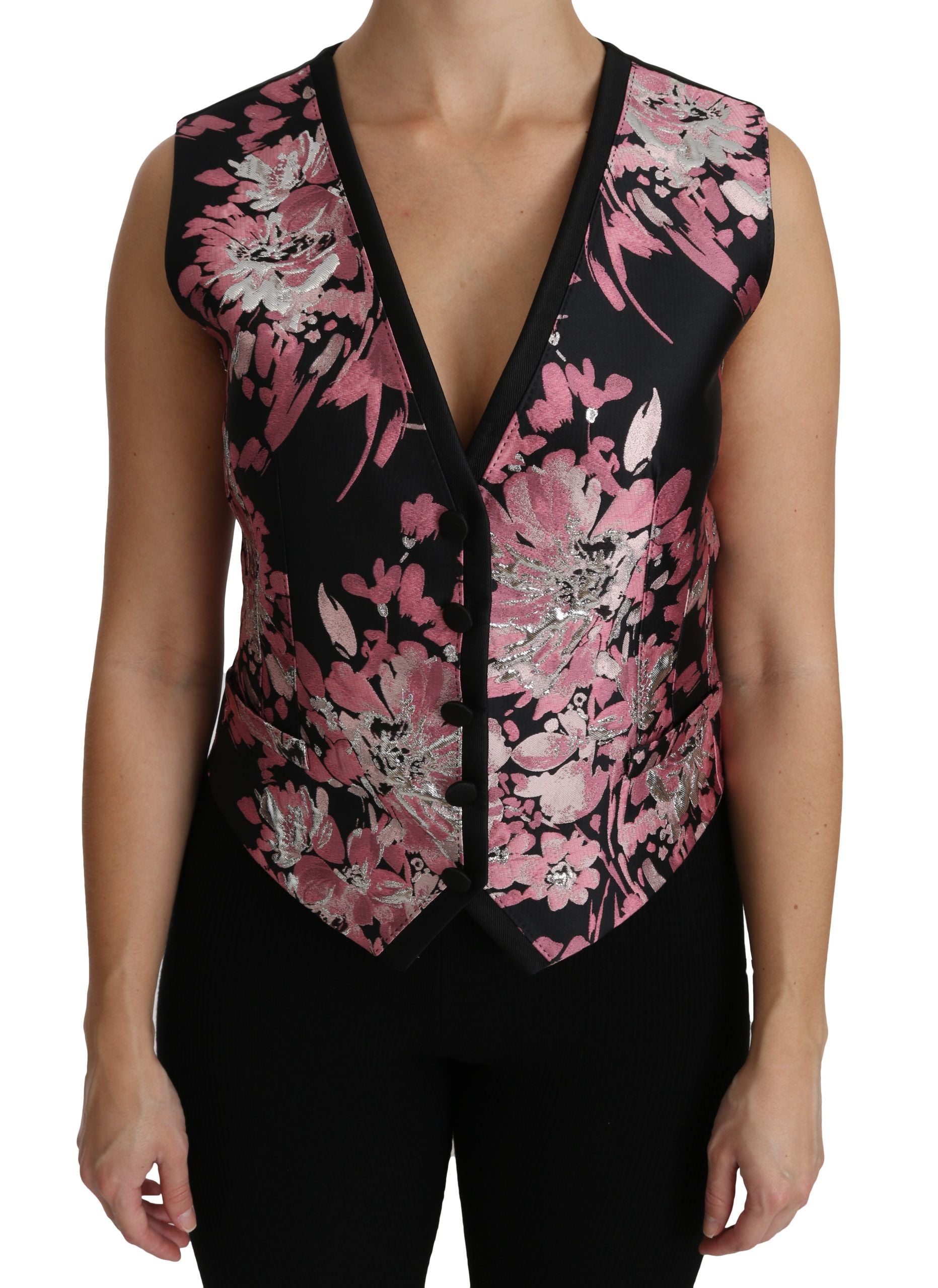 Dolce & Gabbana Dolce & Gabbana Black Pink Floral Waistcoat Vest Blouse Women's Top