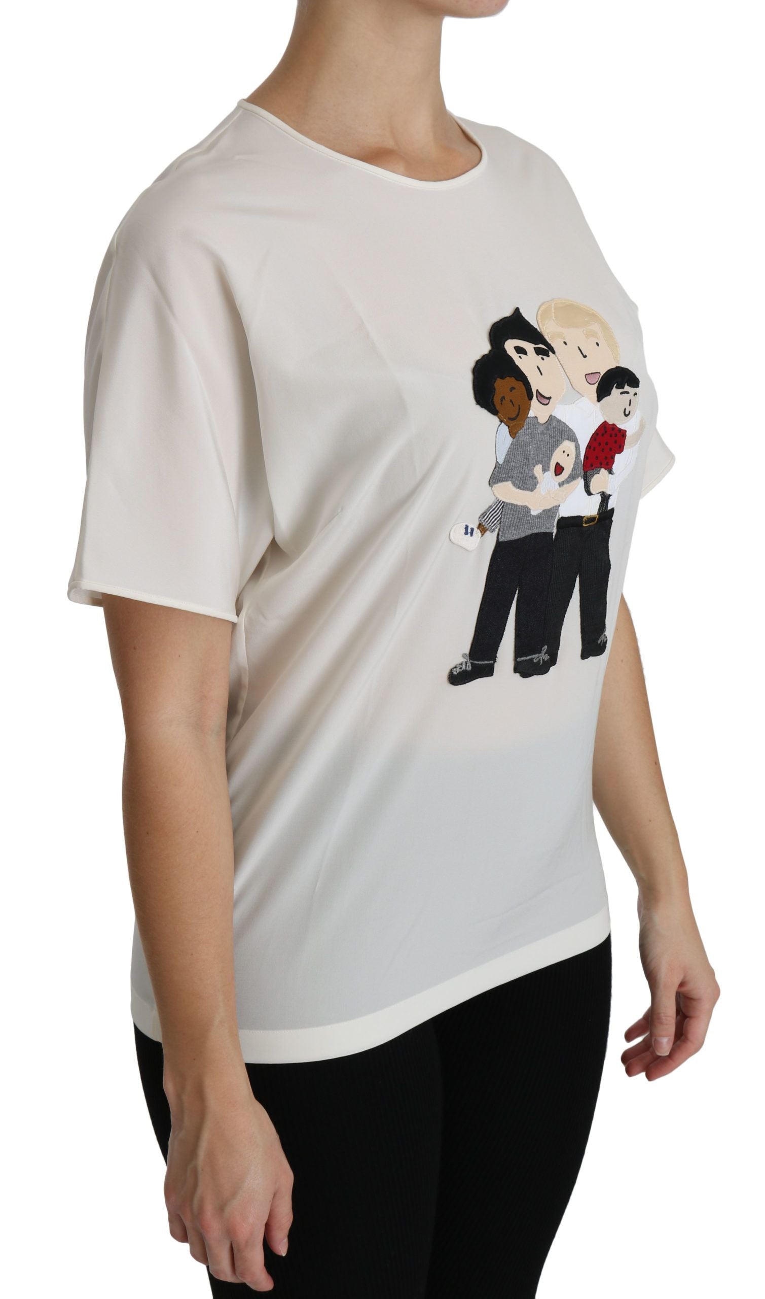 Dolce & Gabbana Dolce & Gabbana White #dgfamily Patch Short Sleeve Blouse Women's Top