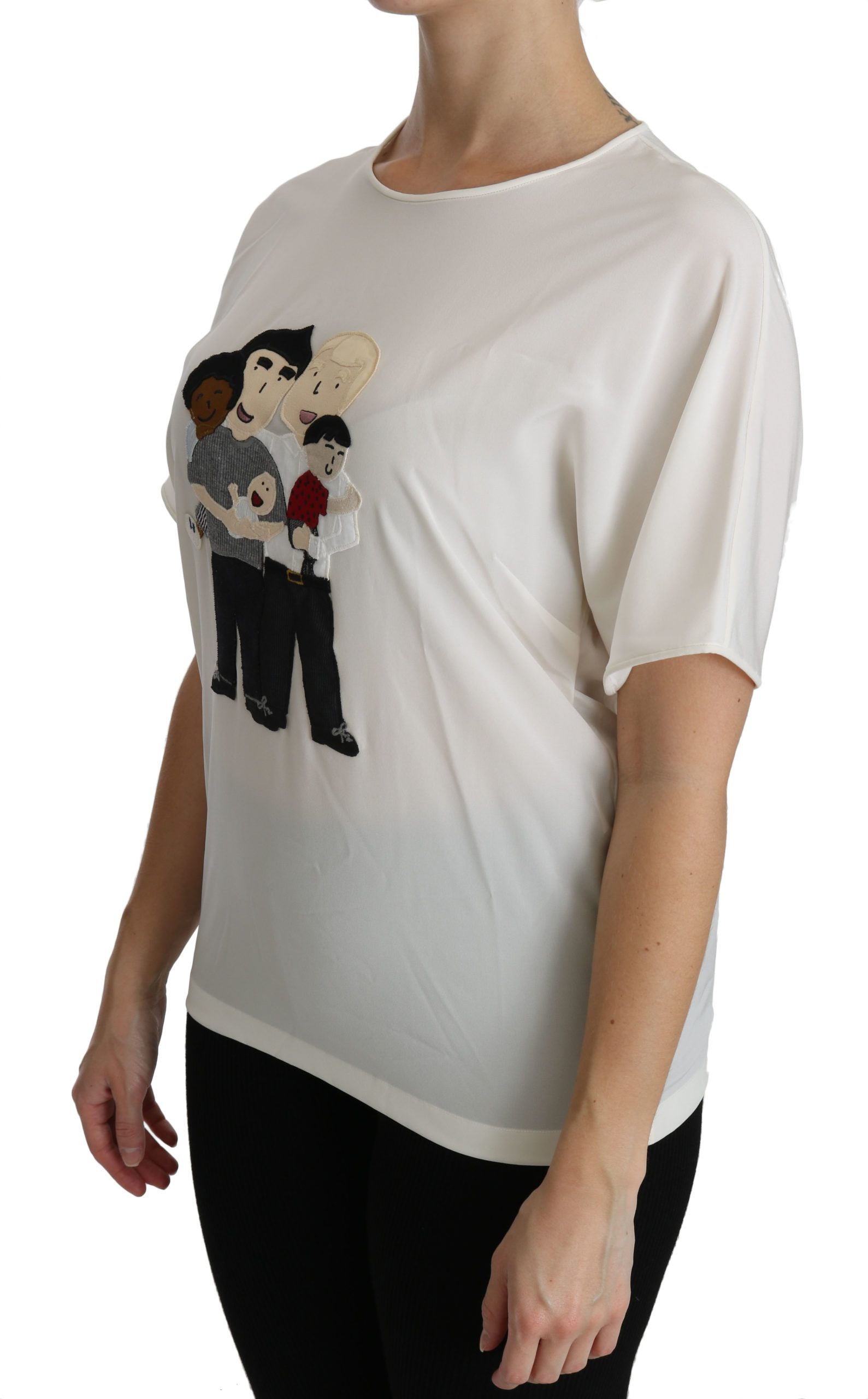 Dolce & Gabbana Dolce & Gabbana White #dgfamily Patch Short Sleeve Blouse Women's Top