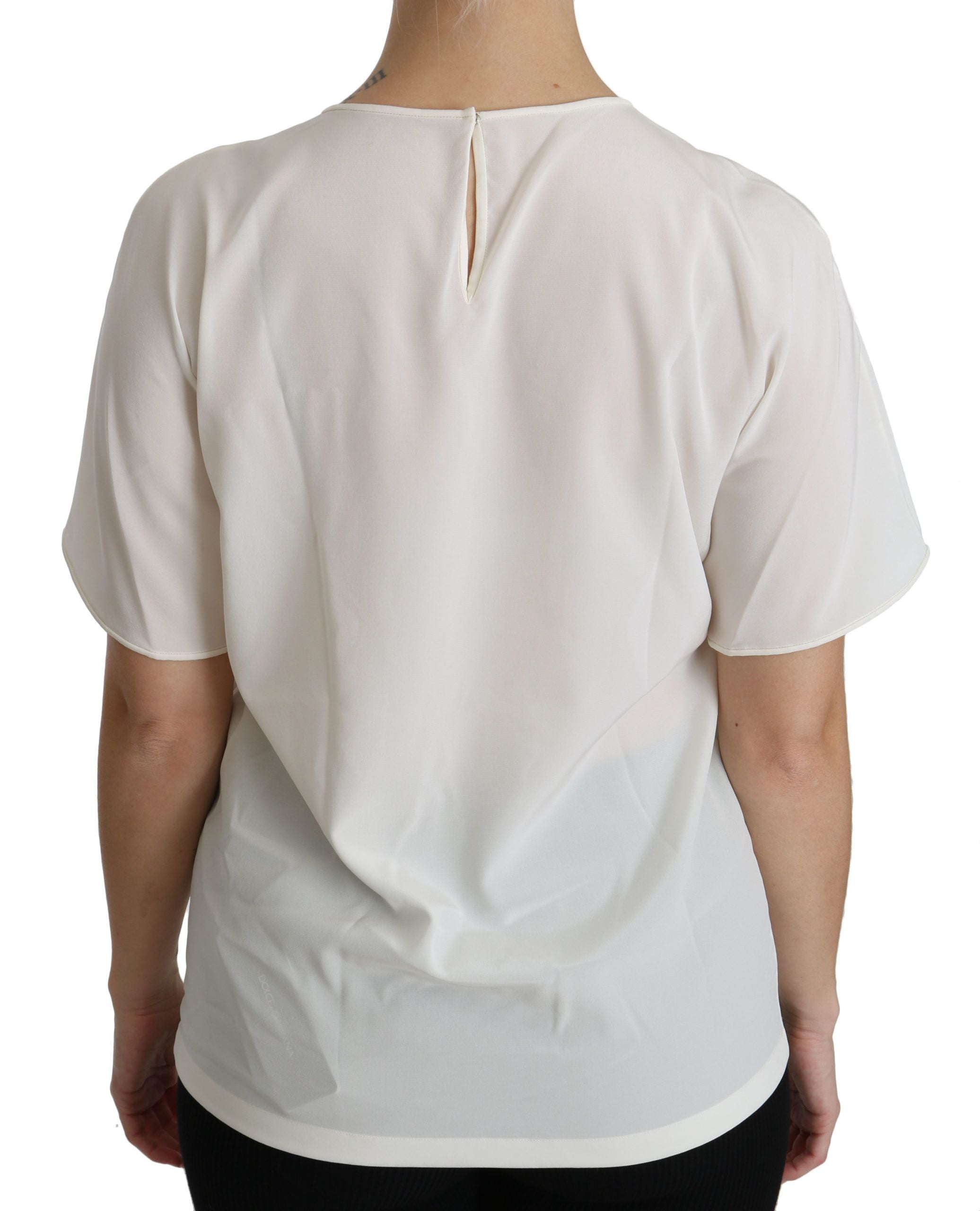 Dolce & Gabbana Dolce & Gabbana White #dgfamily Patch Short Sleeve Blouse Women's Top
